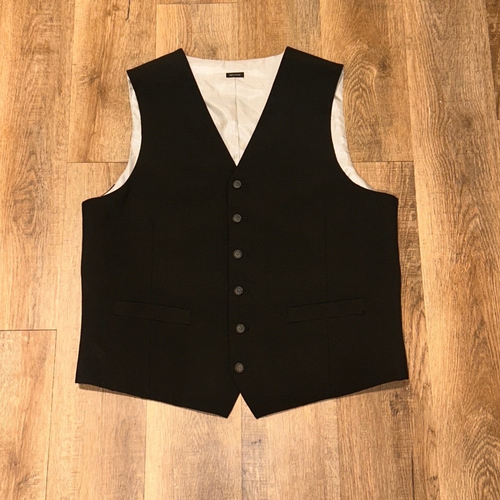 J. Ferrar Mens Slim Fit Suit Vest Black Formal Waistcoat Size L Large